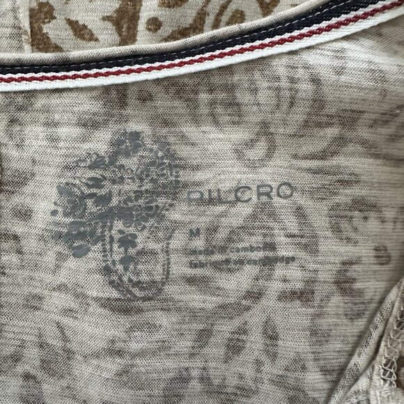 Anthropologie Pilcro Shirt Medium Short Sleeve Beige Leopard Floral Boho Mobwife - Picture 8 of 10